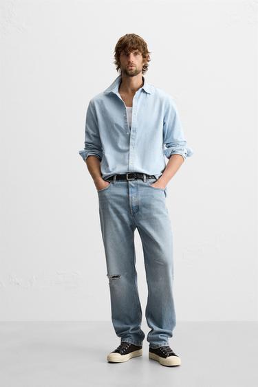 WASHED DENIM SHIRT - Light blue by Zara - Image 0