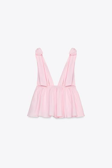 POPLIN TOP WITH BOWS - Light pink by Zara - Image 1