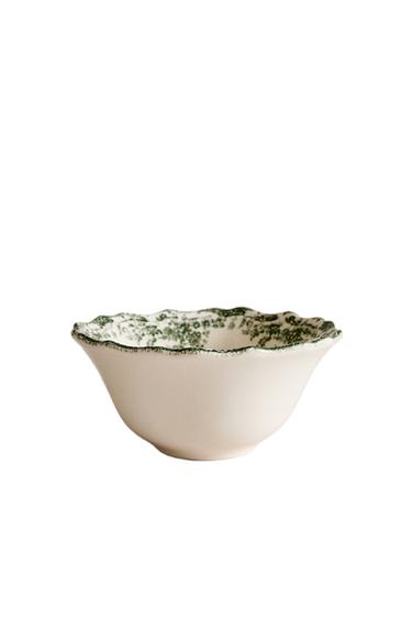 FLORAL EARTHENWARE SNACK BOWL - Dark olive by Zara