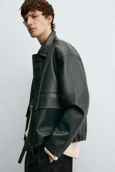 FAUX LEATHER JACKET WITH POCKETS - Dark green by Zara