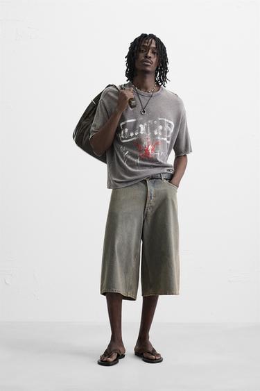 WASHED PRINT KNIT T-SHIRT - Anthracite Grey by Zara