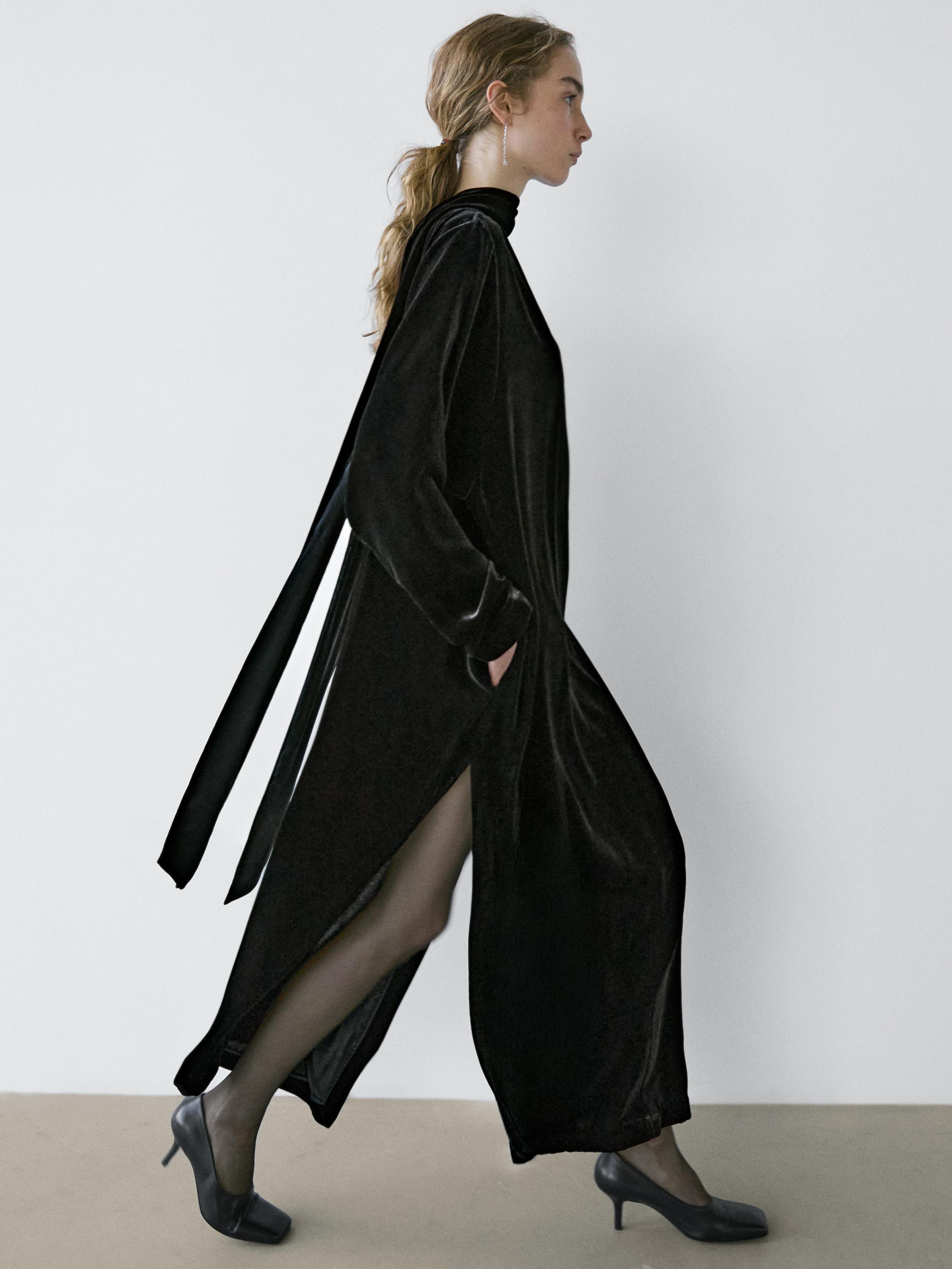Long velvet dress with tied neck - STUDIO