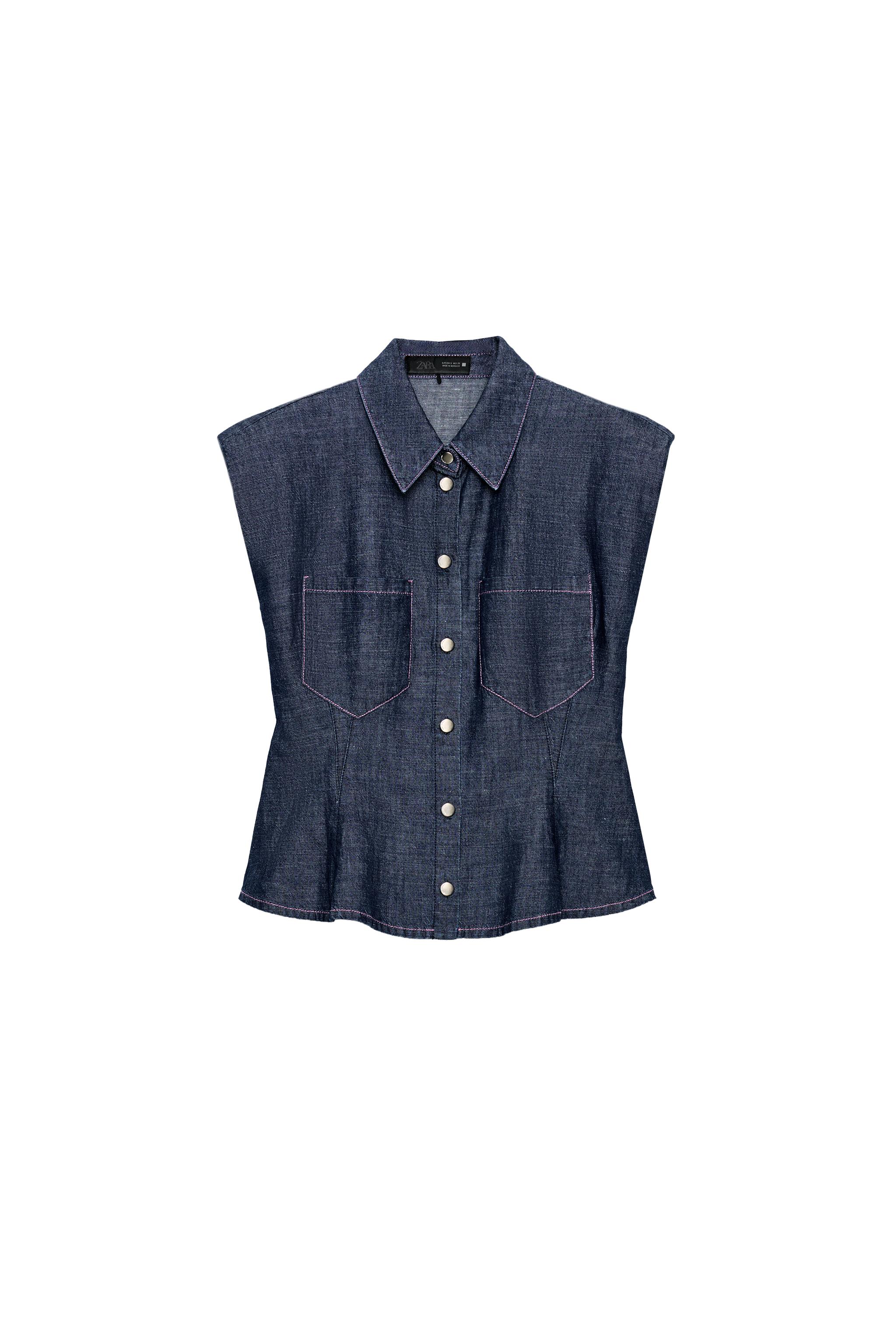 CHEMISE PEPLUM AVEC ÉPAULETTES ET LIN