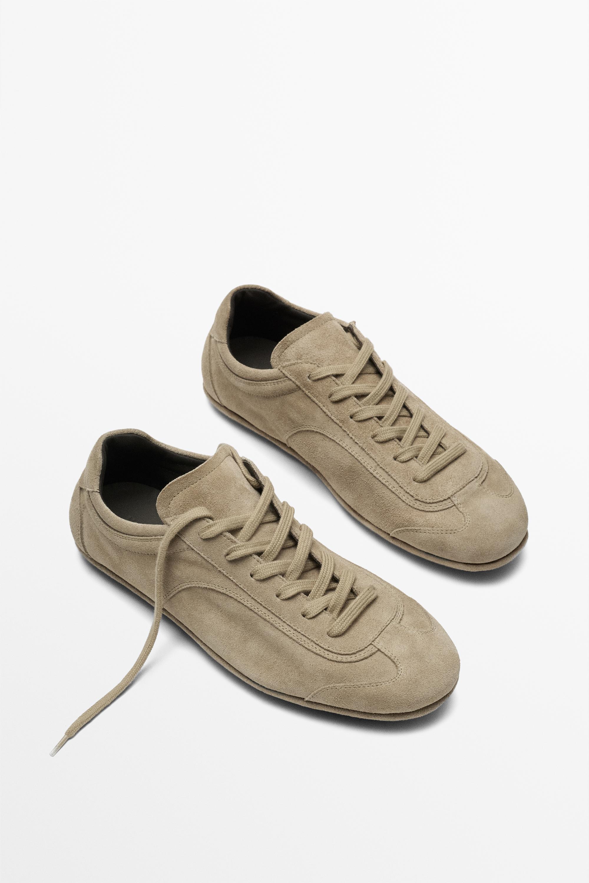 Split suede leather trainers — Sandy Brown