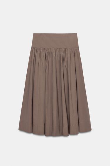 FALDA MIDI VOLUMEN - Marrón / Topo de Zara - Imagen 0