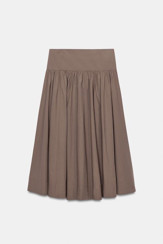FALDA MIDI VOLUMEN - Marrón / Topo de Zara - Imagen 0