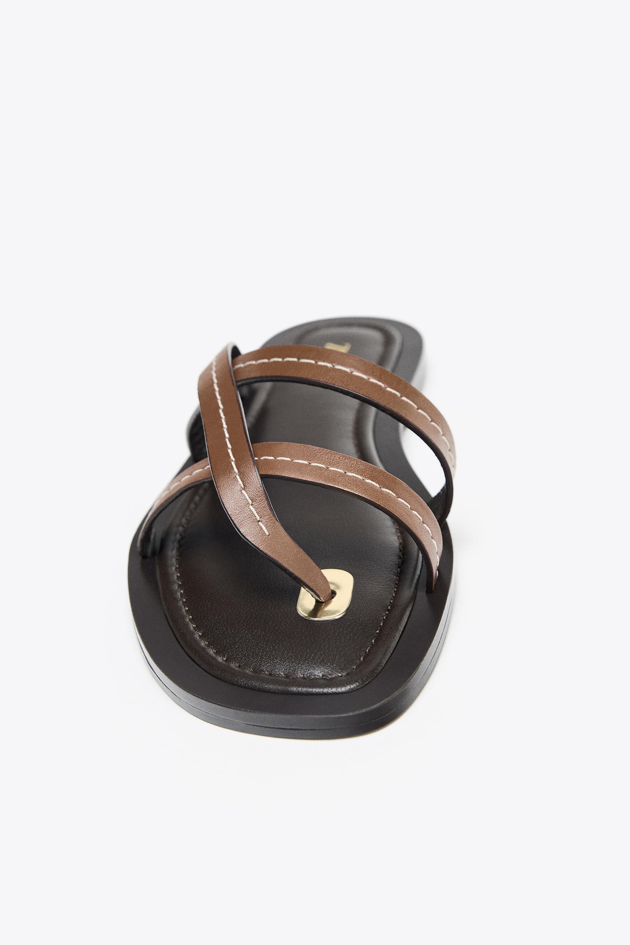 【ZARA】 トングストラップフラットレザーサンダル 4606/510/530 ZARA】 トングストラップフラットレザーサンダル 4606/510/530