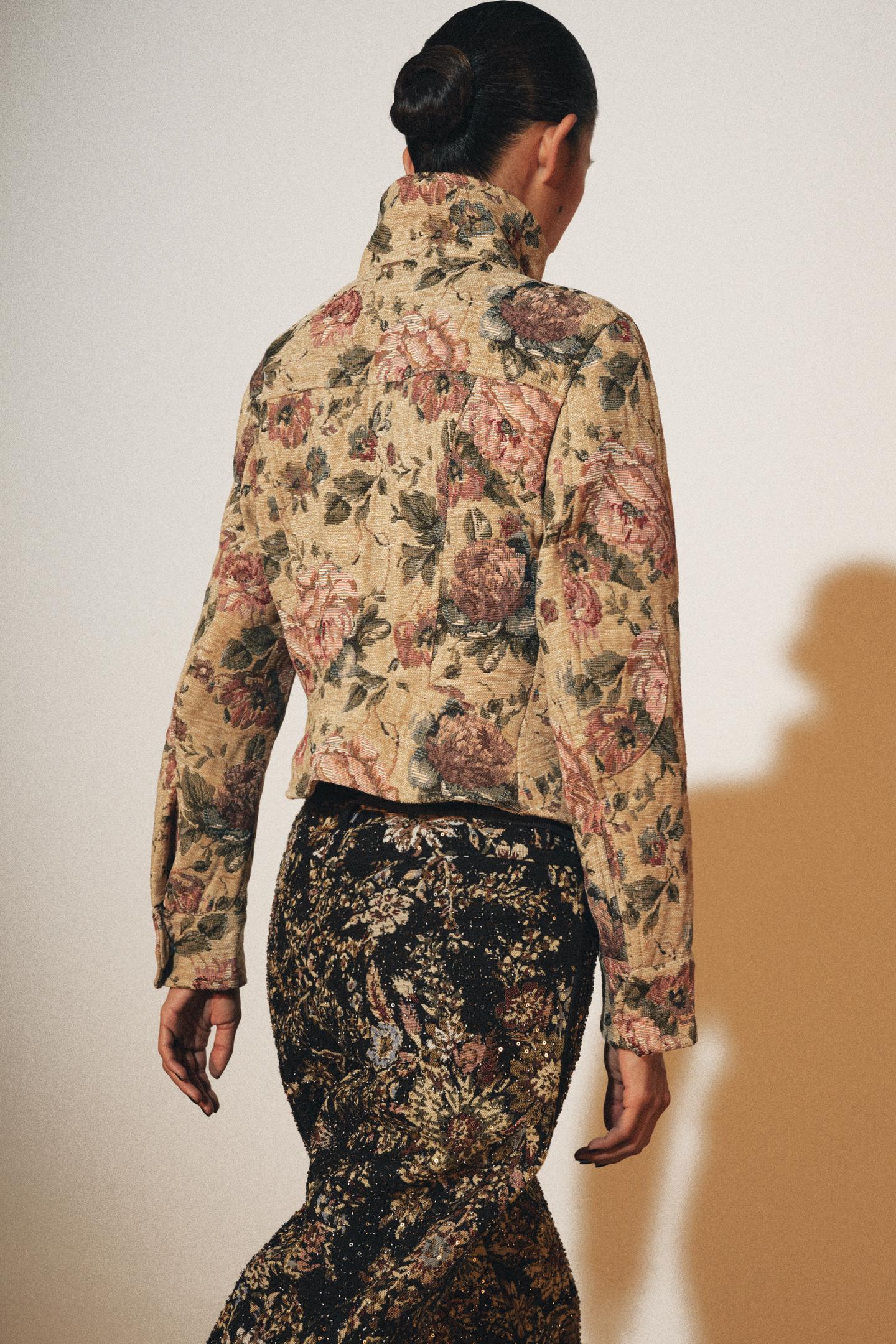 Женская куртка Zara ZW Collection Floral, цвет: Экрю / Бежевый — фото 4