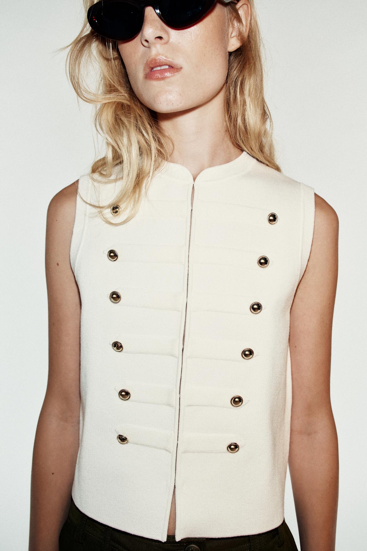 BUTTON-FRONT VEST TOP — White