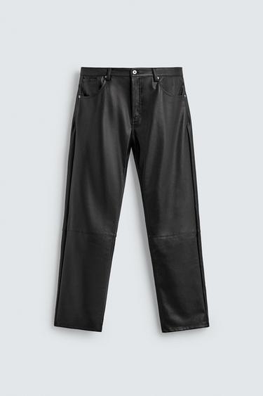 PANTALÓN STRAIGHT FIT EFECTO PIEL - Negro de Zara