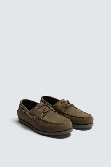 LEATHER DECK SHOES - Green by Zara