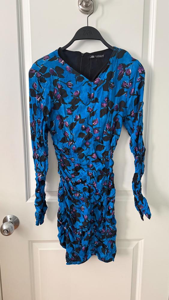 blue floral print dress zara DRAPED SECOND HAND Side pockets mischa-front-tie-blazer-robe Black Flare Plain Chic Color:Ivory/Sorbet/Nude/Ivory