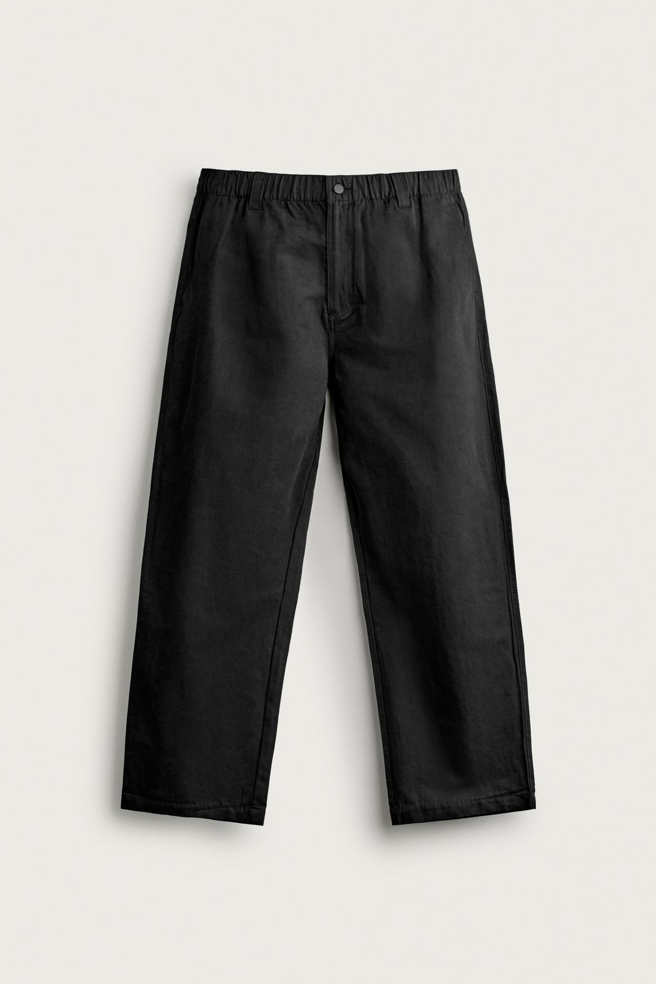 SOFT RELAXED-FIT PANTS — Black