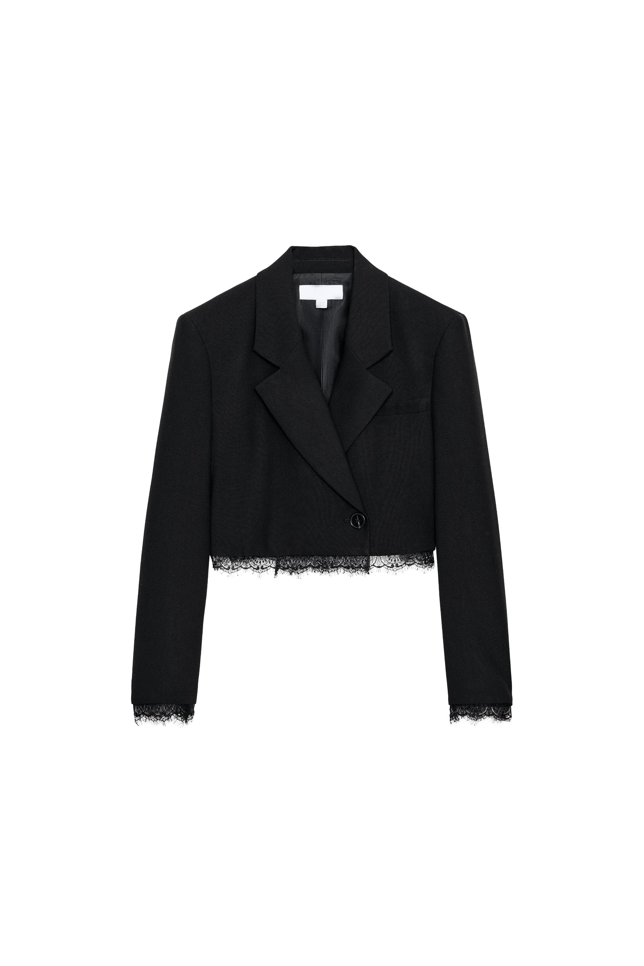 COMBINATION LACE BLAZER WITH SHOULDER PADS