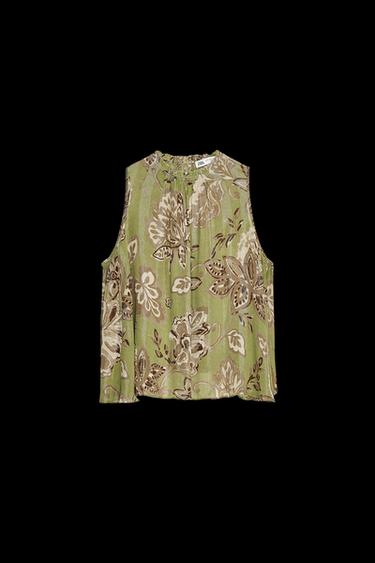 Zara ZW COLLECTION PRINTED TOP - Green - Image 0