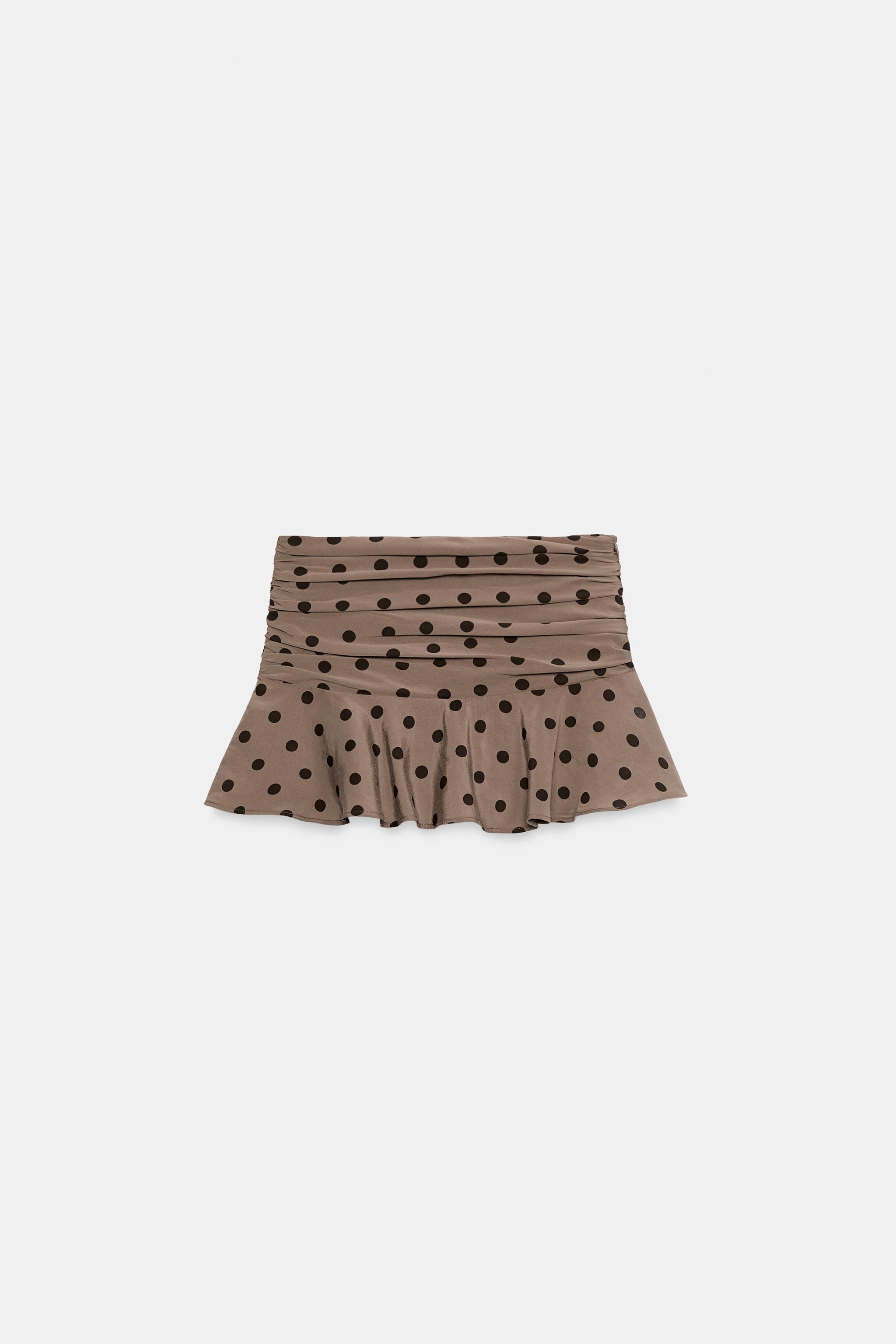 ドットプリント フリルスコート - ブラック/ブラウン | ZARA Japan / 日本