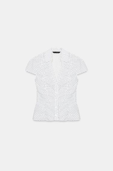 셔링 포플린 탑 - Zara의 화이트 / 블랙 - 이미지 0