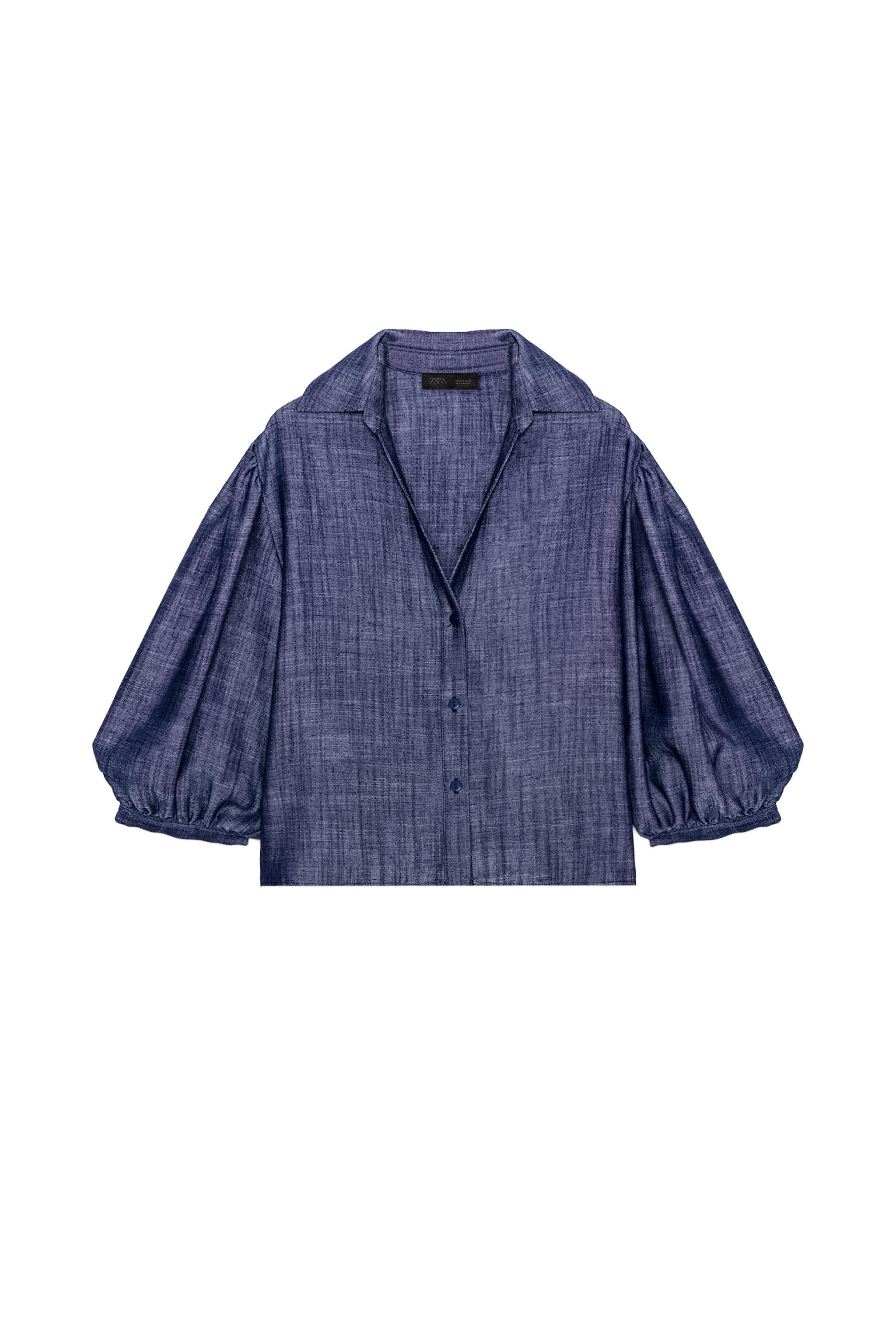CAMISA DE LINHO COM MANGA BUFANTE - Índigo | ZARA Brasil