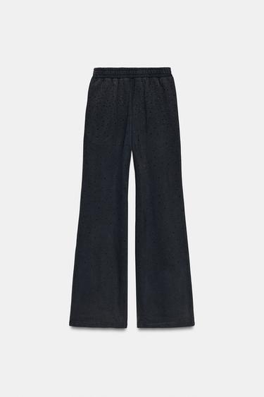 БРЮКИ ИЗ ФУТЕРА С БЛЕСТКАМИ — ЧЕРНЫЙ от Zara