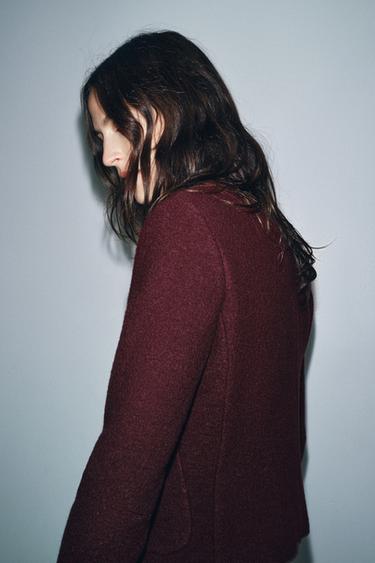 FITTED BOUCLÉ WOOL JACKET ZW COLLECTION - Wine by Zara - Image 4