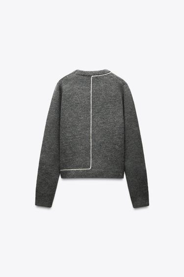 KNIT SWEATER WITH CONTRAST TRIMS - Grey marl by Zara
