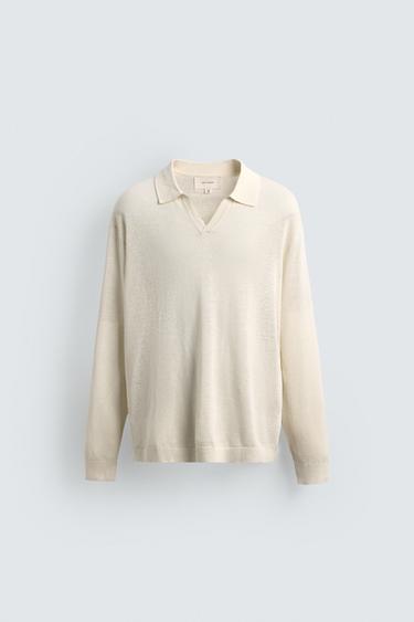 Zara 棉質絲綢針織 POLO 衫 - 磨白色