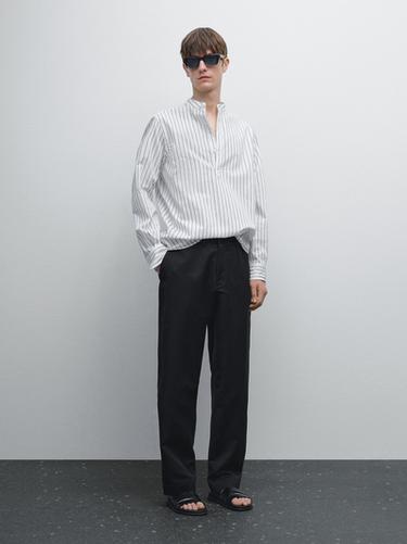 Camisa rayas regular fit mezcla algodón - Blanco de Zara - Imagen 0