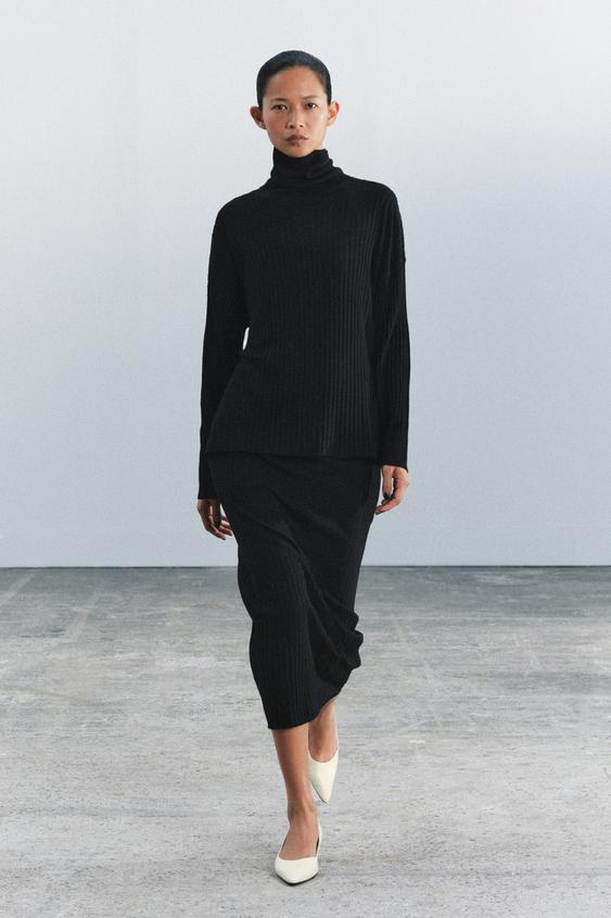 PULL EN MAILLE CANNELÉ - Noir de Zara - Image 0