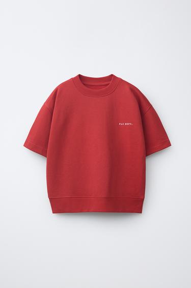 SUDADERA MANGA CORTA TEXTO - Rojo de Zara
