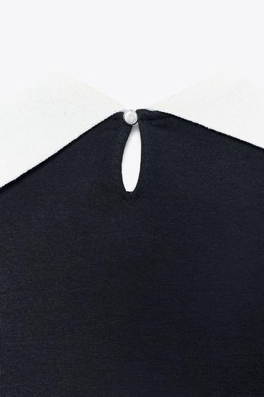 CHUNKY KNIT COLLAR T-SHIRT WITH BOW - Black by Zara - Image 2