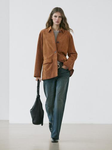Zara Suede leather jacket - Dark mink