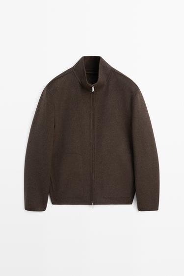 Blouson en laine mélangée à col montant - Vison chiné de Zara
