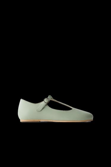 T-BAR LEATHER BALLET FLATS - LIMITED EDITION - Green by Zara