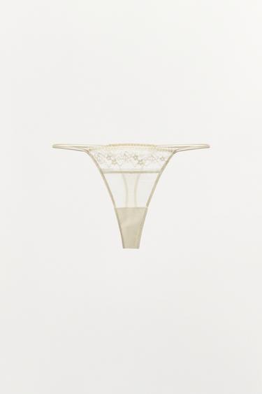TANGA EN DENTELLE - Écru / Beige de Zara