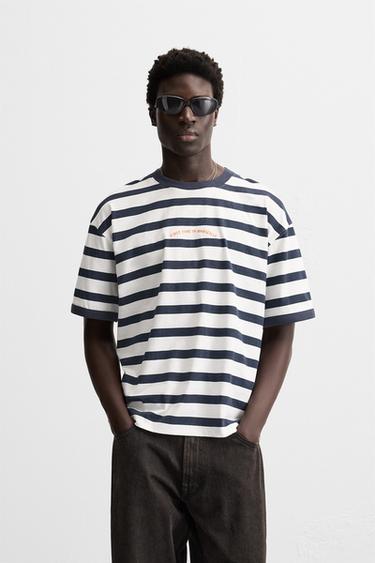 CAMISETA TEXTO ESTAMPADO - Azul / Acero de Zara