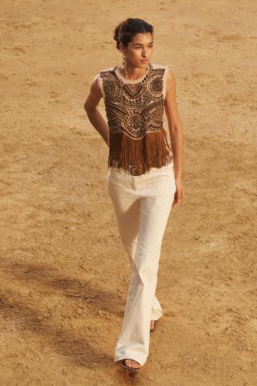 LIMITED EDITION TOPSTITCHED FLARE TROUSERS - Oyster-white by Zara - Image 2