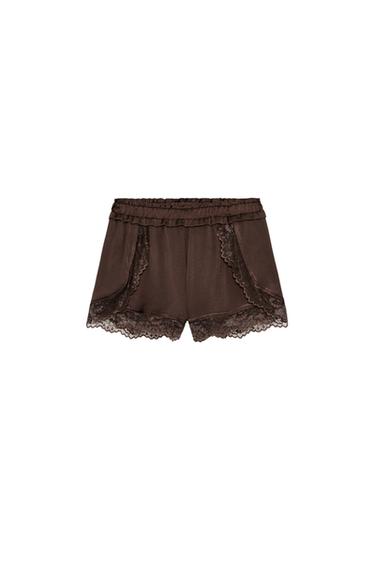 Zara LACE TRIM SHORTS - Brown