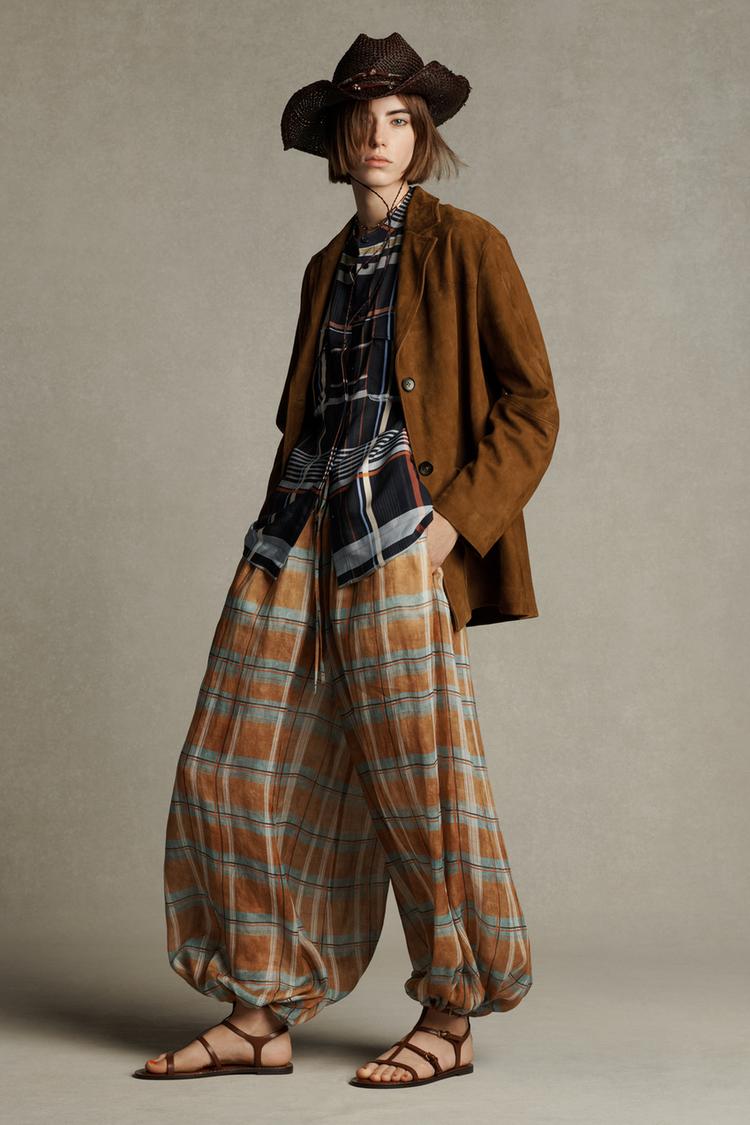 PANTALONI A PALLONCINO A QUADRI IN RAMIÈ ZW COLLECTION Arancione