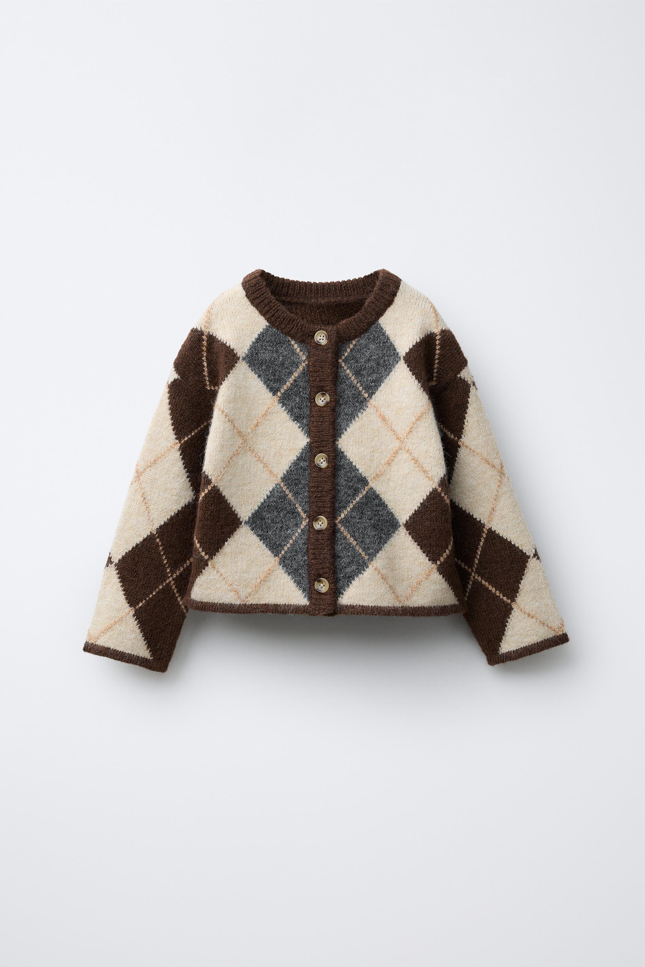 ARGYLE KNIT CARDIGAN - Chocolate | ZARA United States