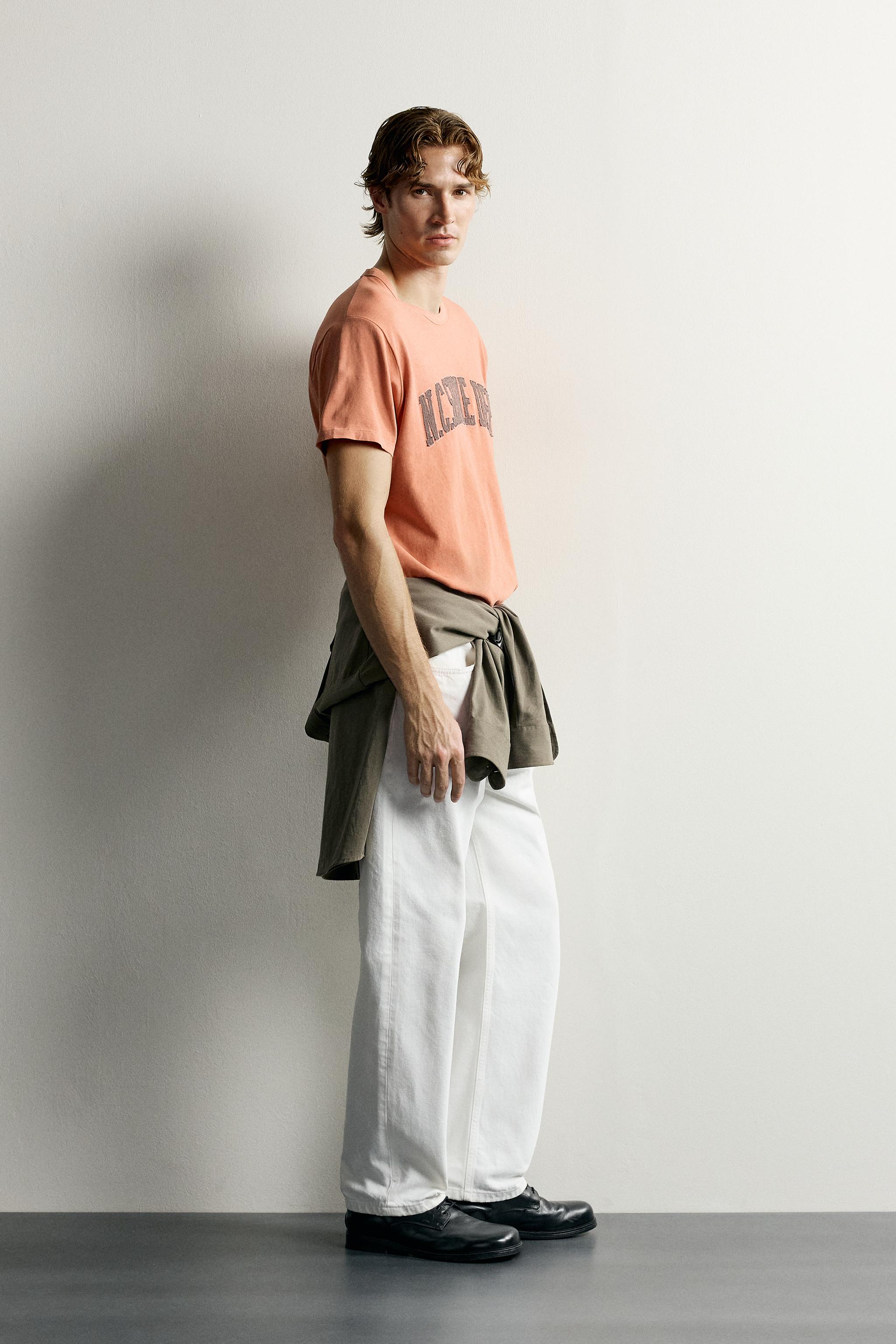 Zara KONTRAST YAMALI SÜET YIKAMALI T-SHIRT görsel 4