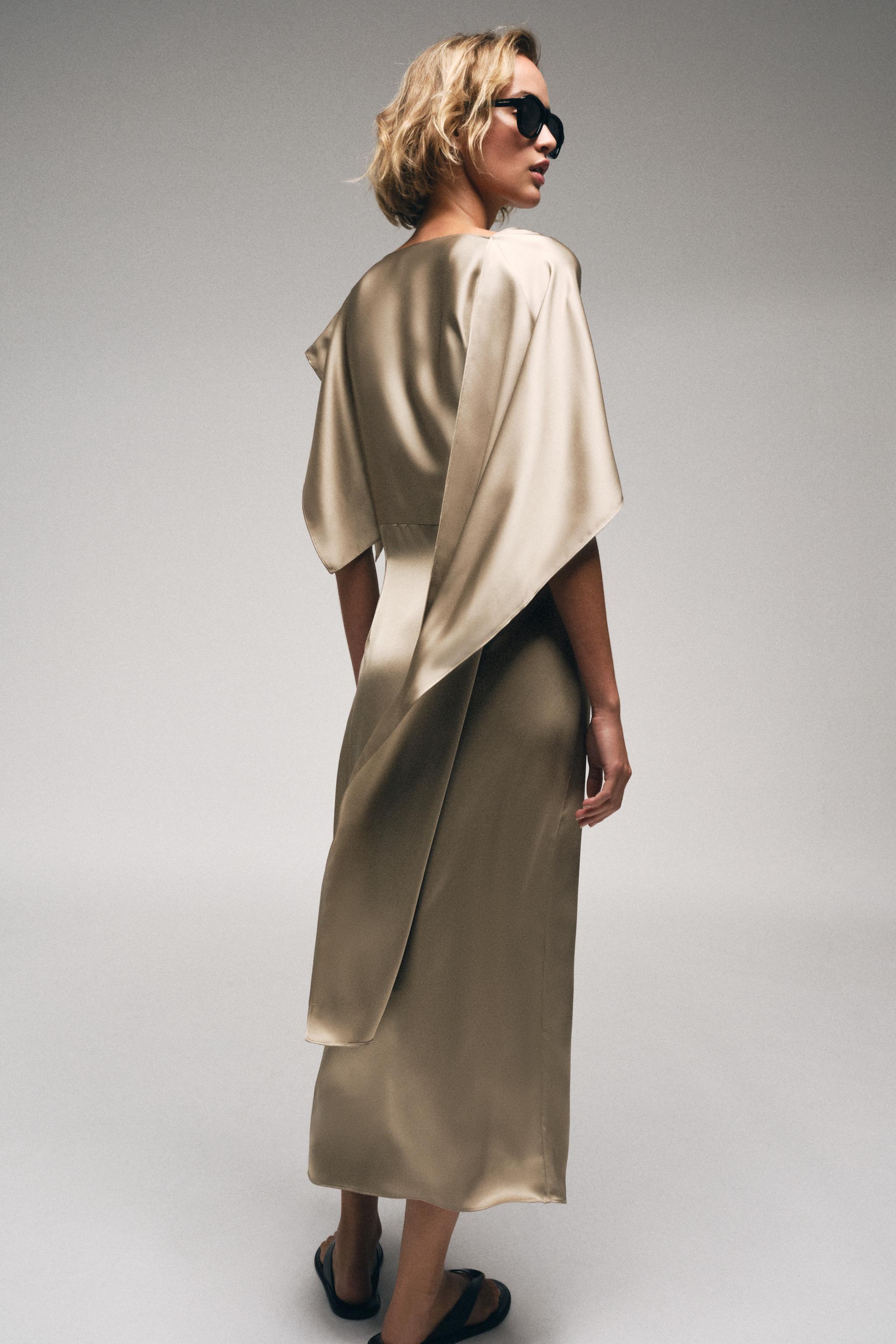 ROBE MIDI SATINÉE EFFET CAPE