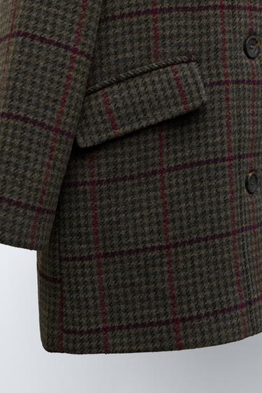 MANTEAU EN DRAP À CARREAUX AVEC LAINE - Marron foncé de Zara - Image 5