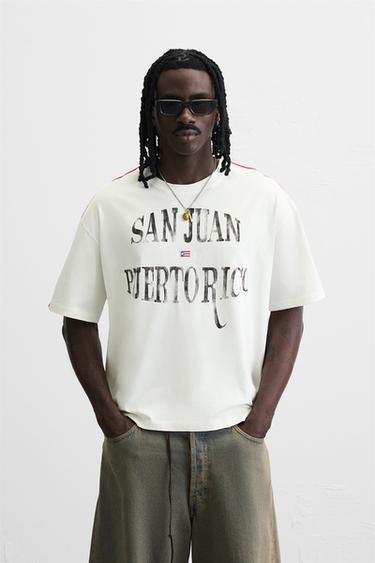FLAG EMBROIDERY T-SHIRT - Oyster-white by Zara