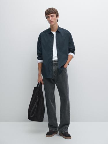 Zara Slim fit stretch shirt - Duck blue - Image 0