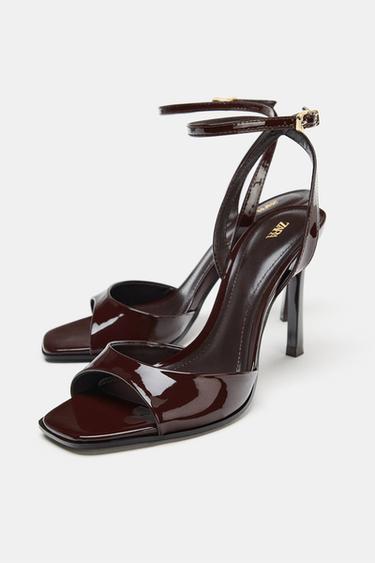 SANDALES À TALONS EFFET VERNI - Marron de Zara - Image 4