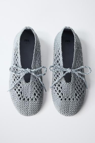 CROCHET BALLET FLATS WITH LACES AND BOW - Blue by Zara - Image 3