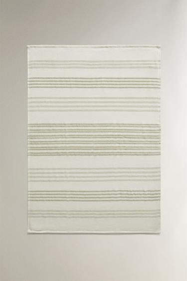 TORCHON COTON ÉPONGE RAYURES - Vert de Zara - Image 1