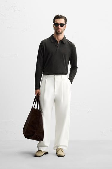 Zara POLO REGULAR FIT OD MJEŠAVINE LANA – smeđa čokolada – Slika 0