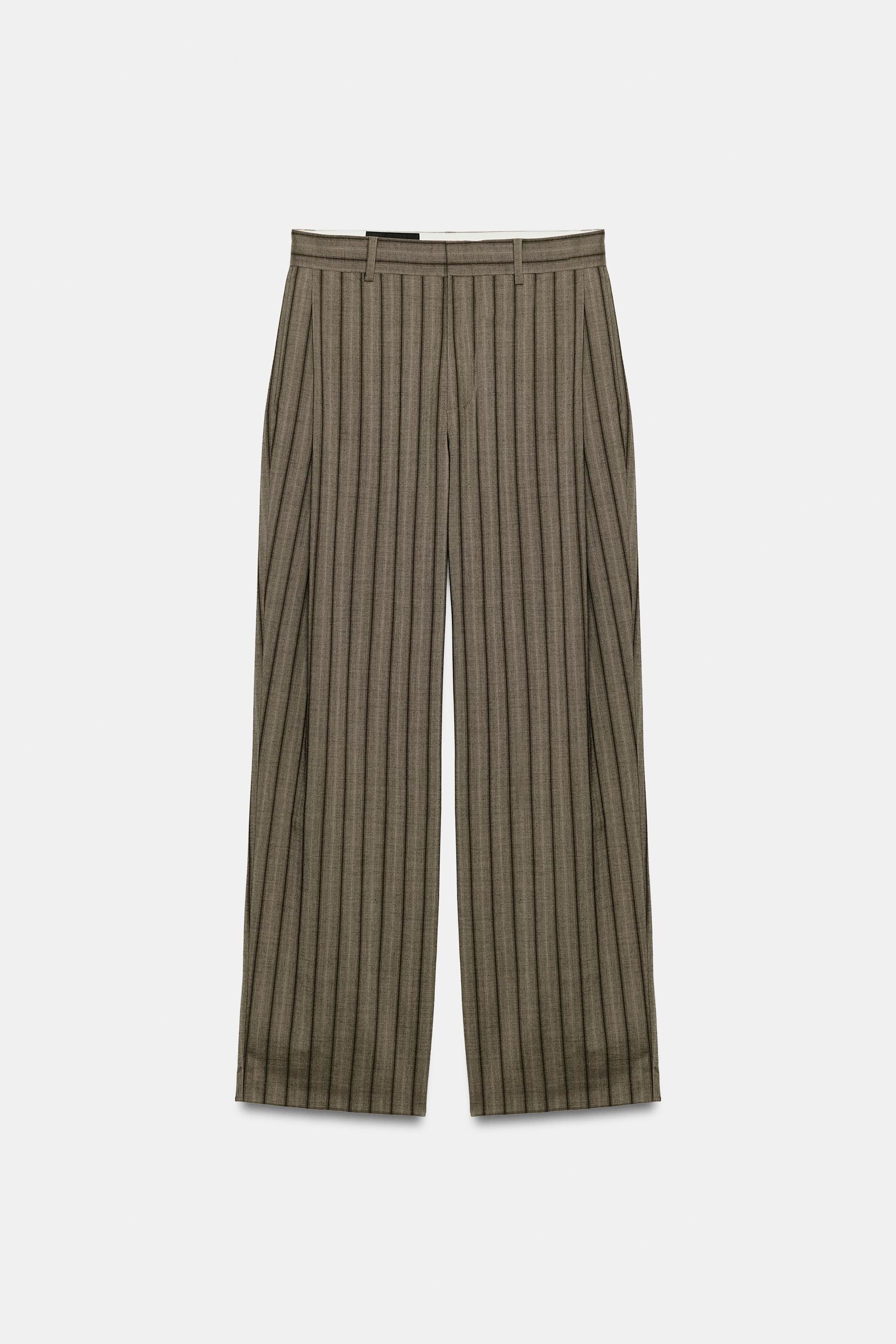 ストライプ柄タックパンツ - カーキマール | ZARA Japan / 日本
