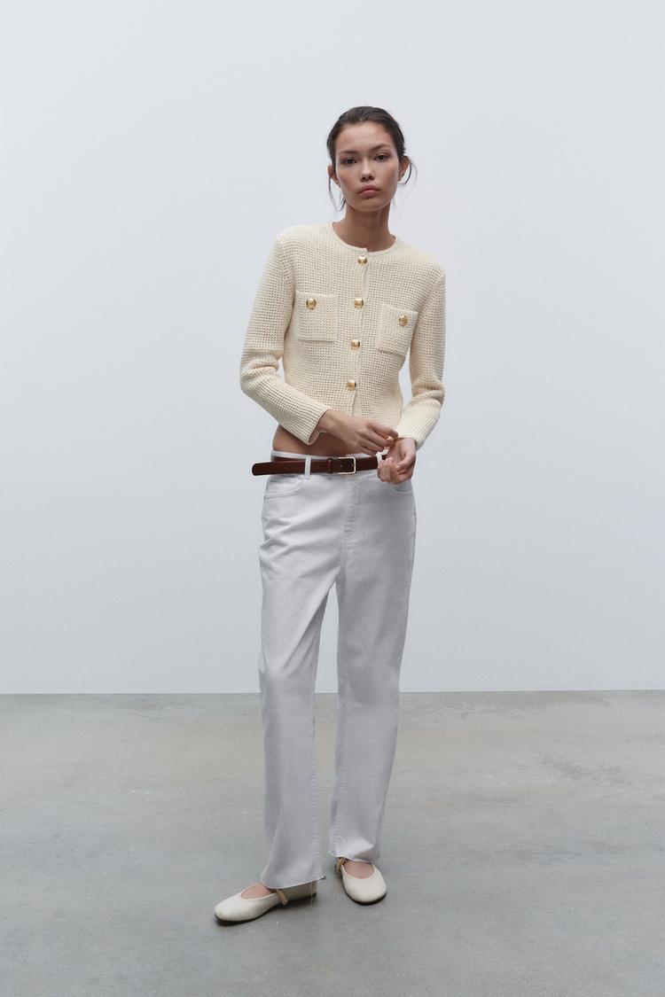 KNIT CARDIGAN WITH GOLDEN BUTTONS Ecru ZARA Australia